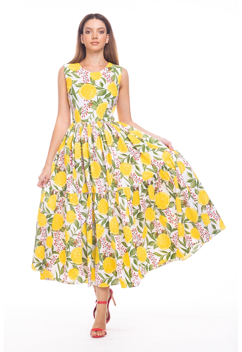 Rochie evazata fara maneci cu buzunare laterale