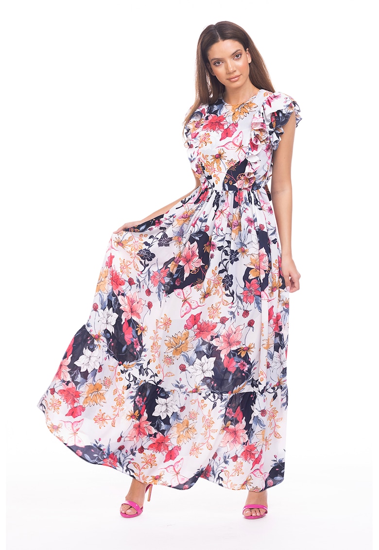 Rochie maxi evazata cu volane Rochie maxi evazata cu volane