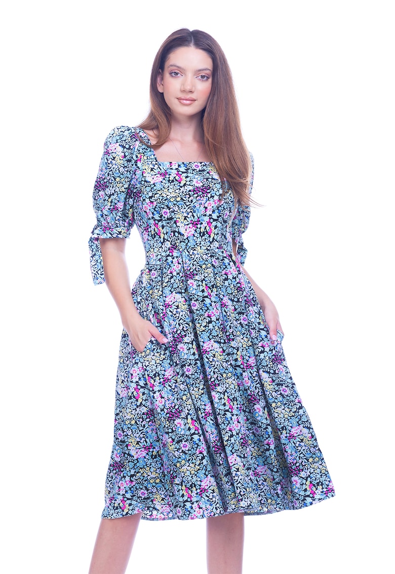 Rochie cu model floral si buzunare laterale