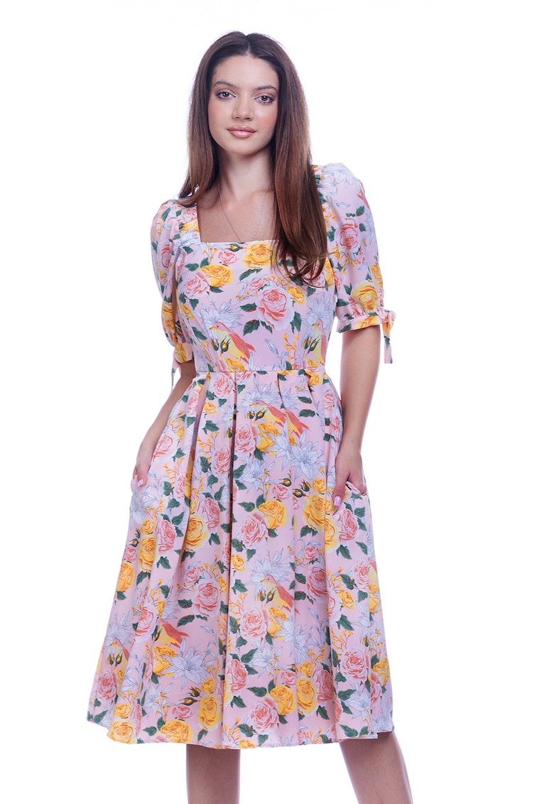 Rochie cu model floral si buzunare laterale