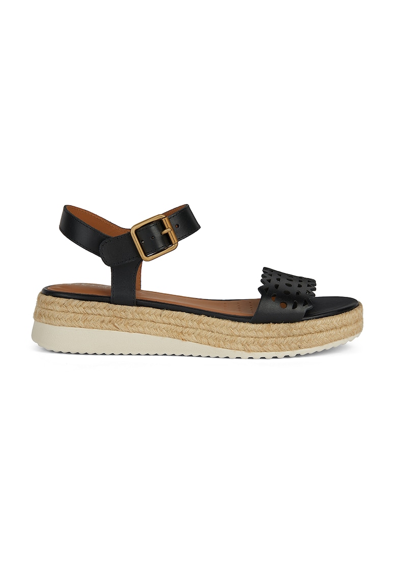 Sandale wedge de piele cu model perfoat