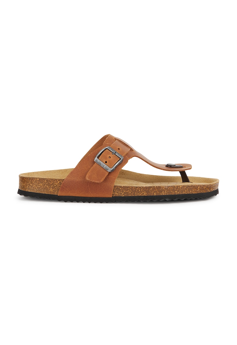 Papuci flip-flop de piele cu model cu catarame