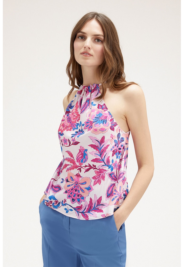 Bluza fara maneci cu model floral si decolteu halter