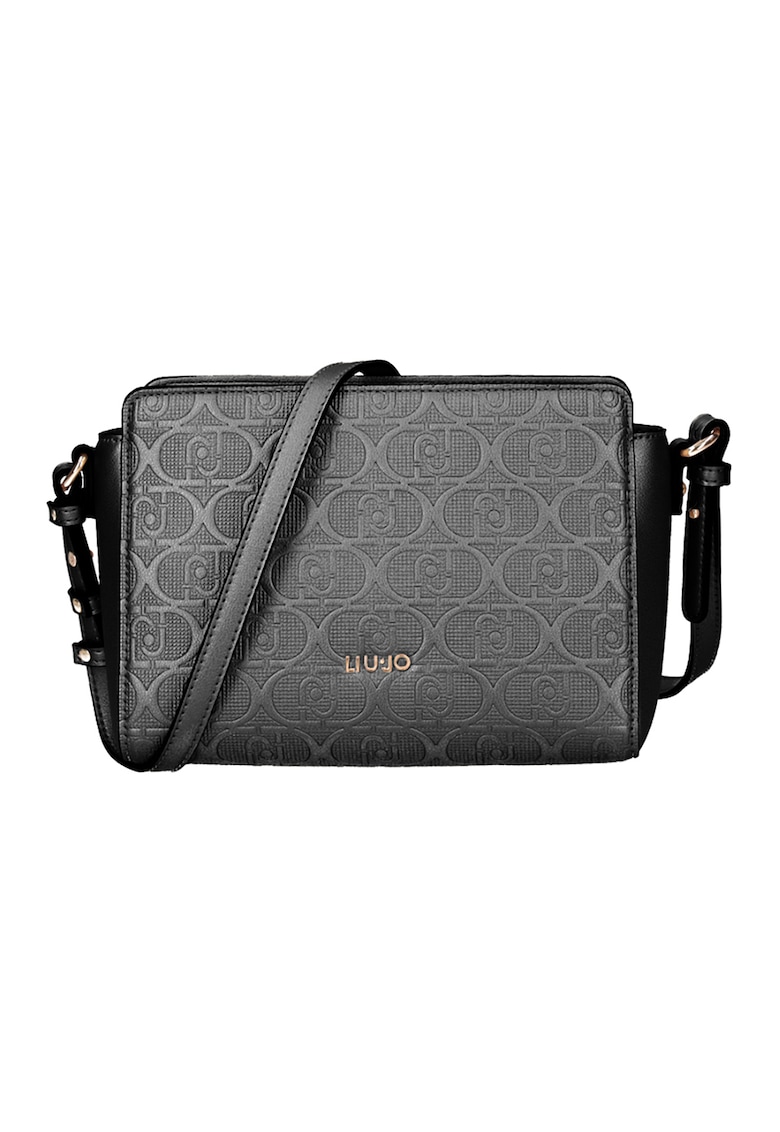 Geanta crossbody de piele ecologica cu model logo - Negru