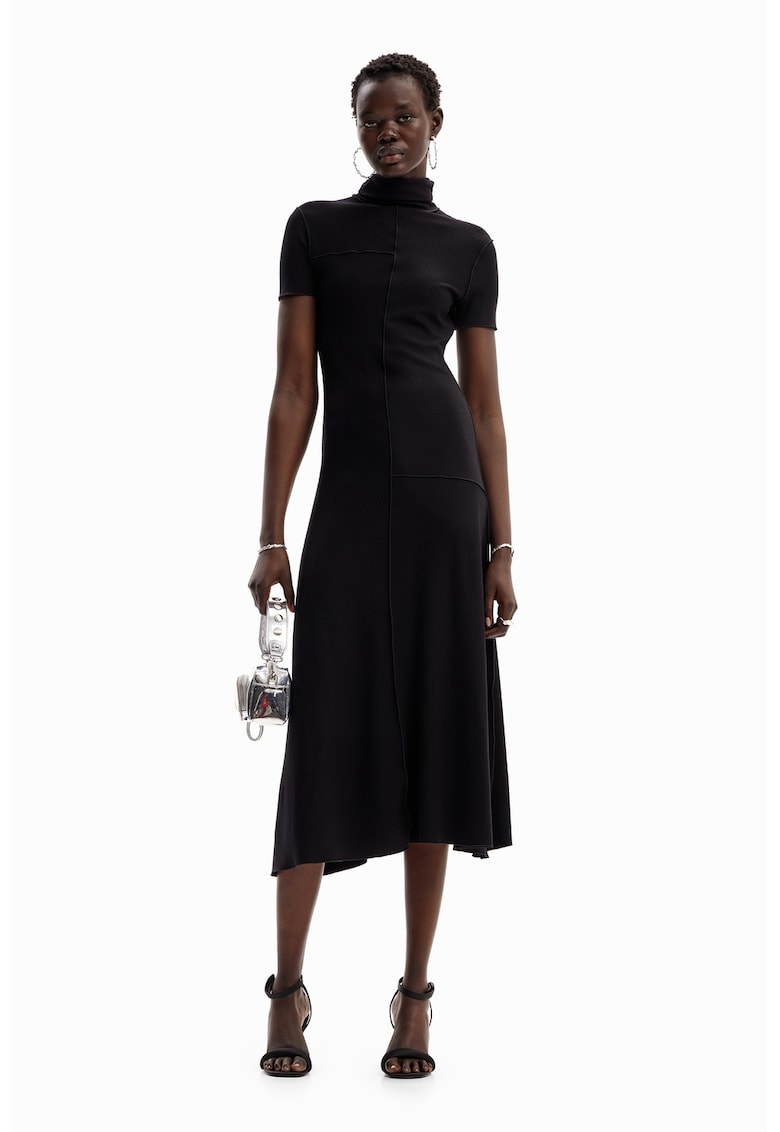 Rochie midi cu guler inalt - Negru