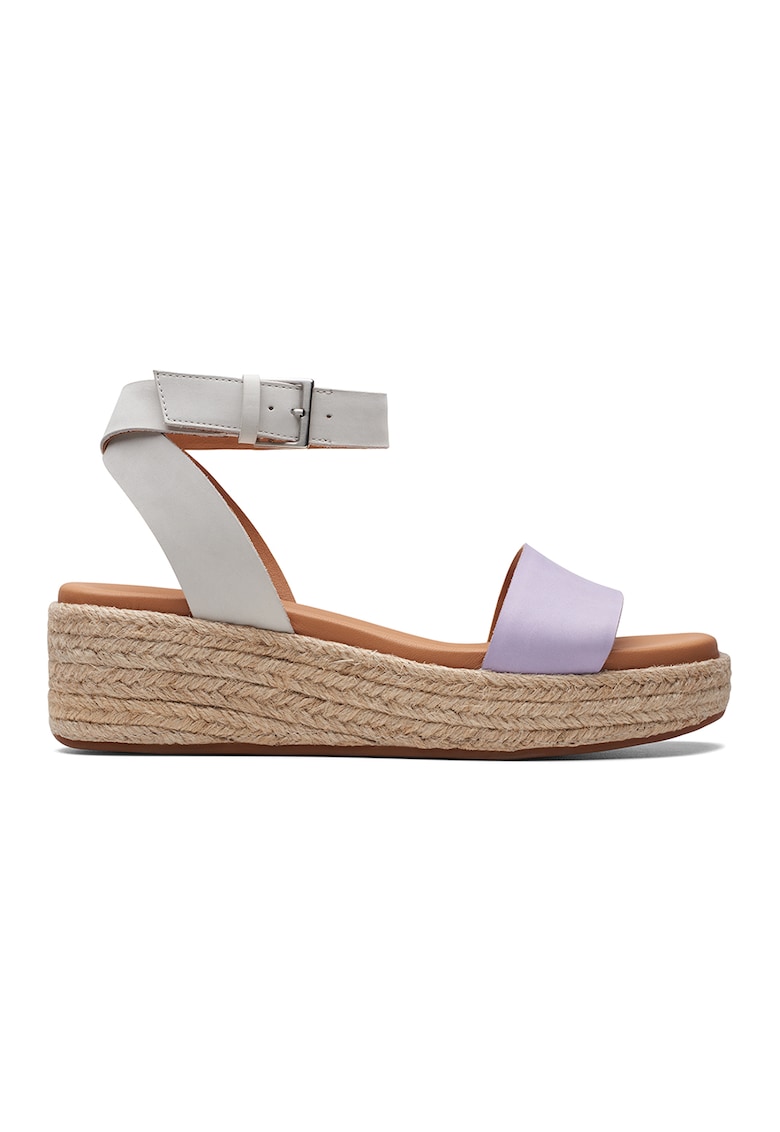 Sandale-espadrile din piele nabuc cu talpa wedge