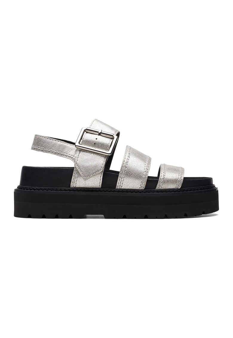 Sandale din piele cu aspect metalizat