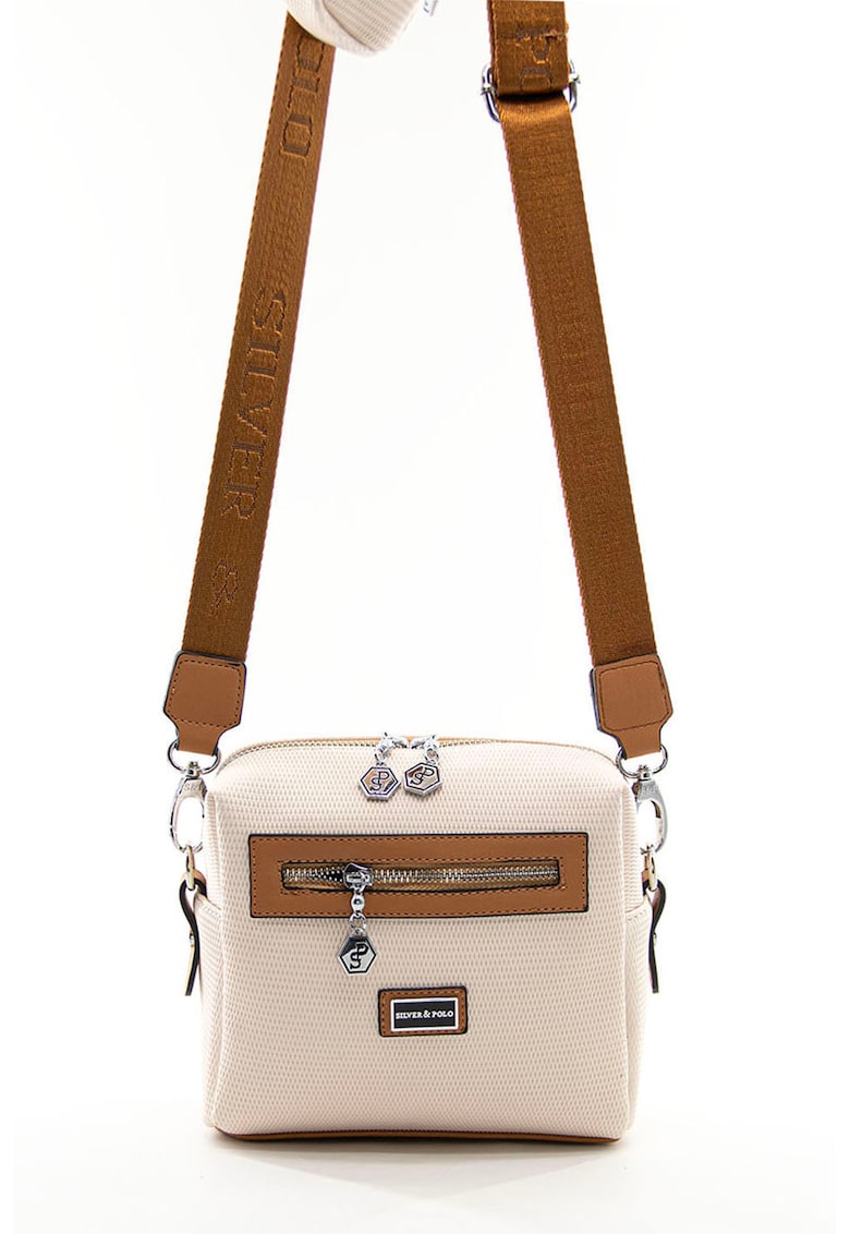 Geanta crossbody de piele ecologica cu bareta cu logo