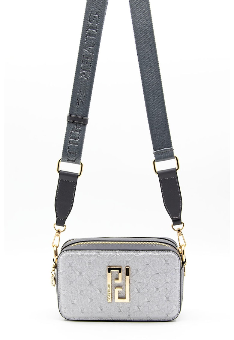 Geanta crossbody de piele ecologica cu logo in relief