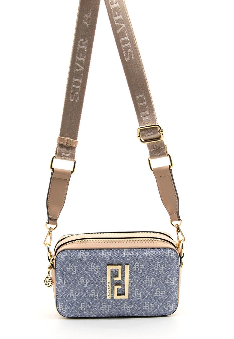 Geanta crossbody de piele ecologica cu imprimeu logo - Maro