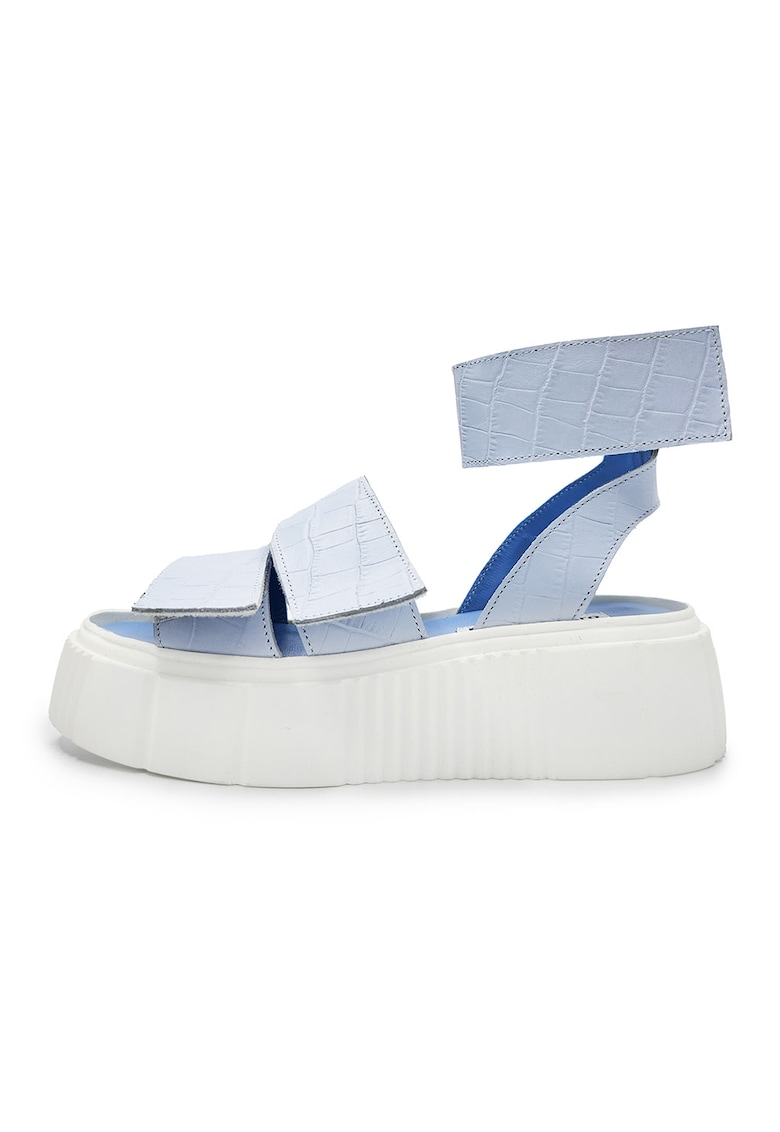 Sandale de piele cu platforma si aspect de piele de crocodil