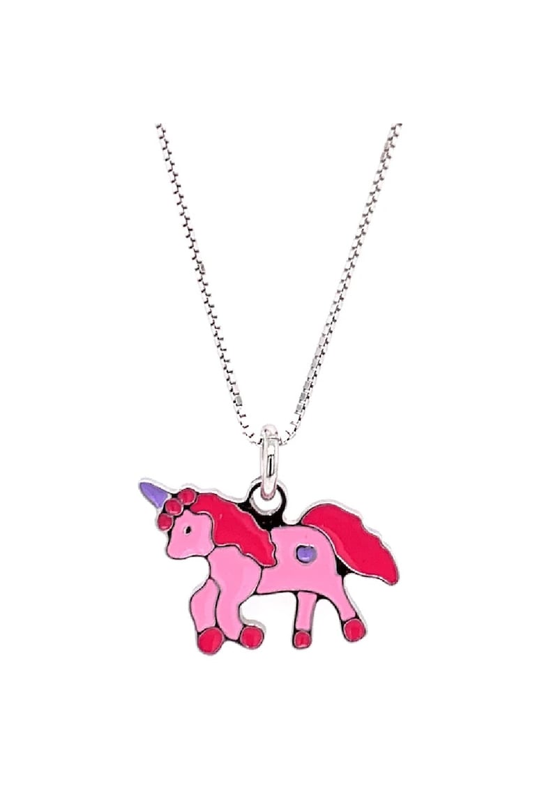 Colier Pentru Copii Unicorn Roz din Argint 925 - Placat cu Rodiu si Email -