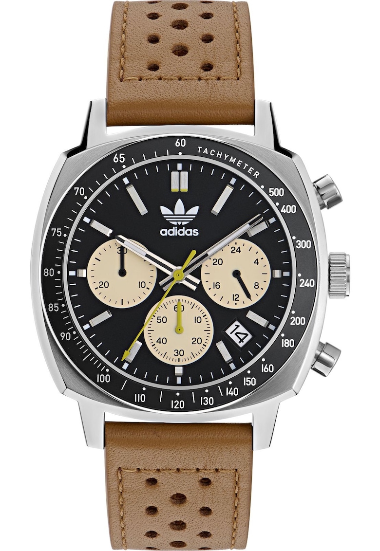 Ceas Fashion Master Chrono - tachimetru - data - curea piele maro - 100m rezistent la apa - cadran negru