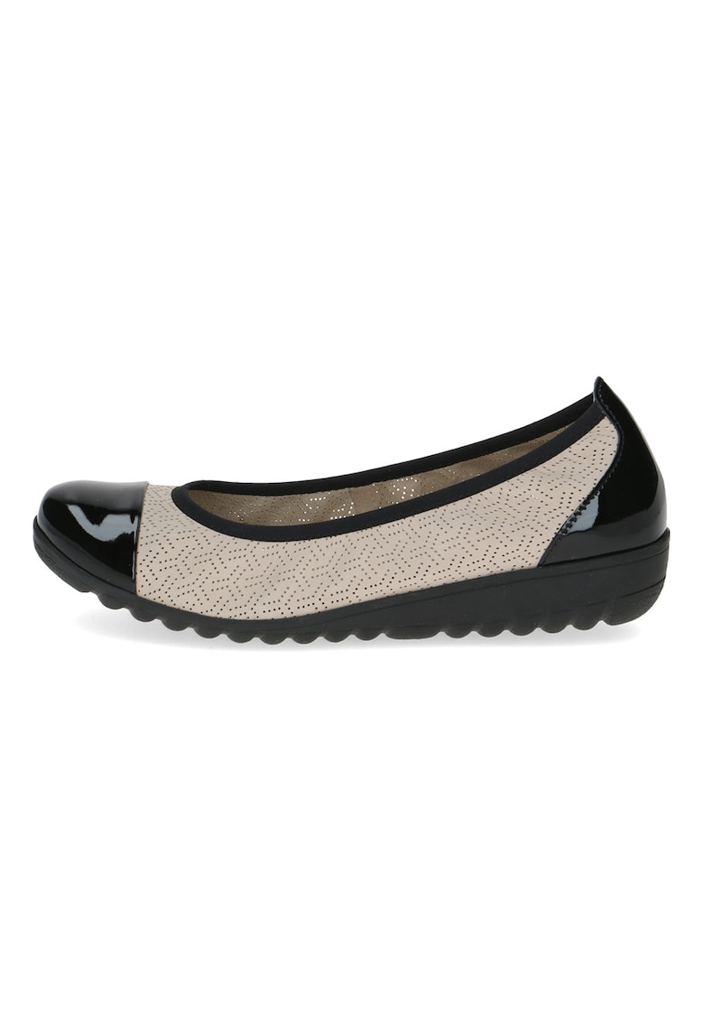 Balerini de piele cu design perforat - Negru/Bej