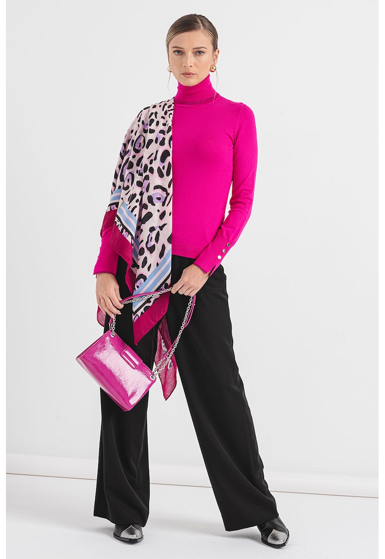 Pulover uni cu guler inalt - Fucsia