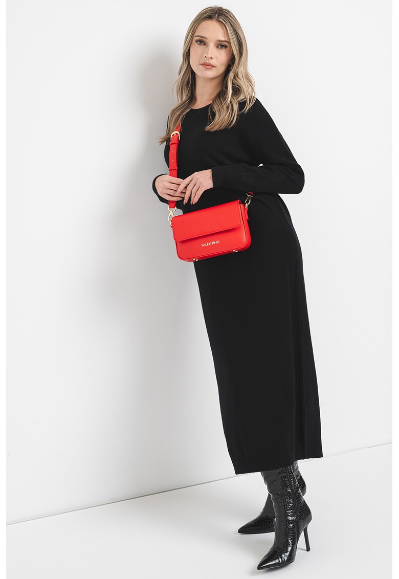Rochie midi din lana cu decolteu rotund - Negru