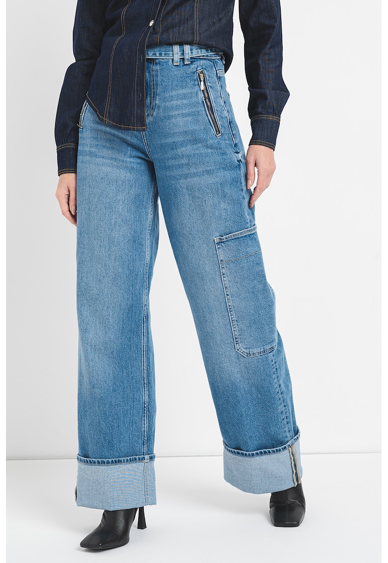Blugi ampli cu buzunar aplicat supradimensionat - Albastru pastel