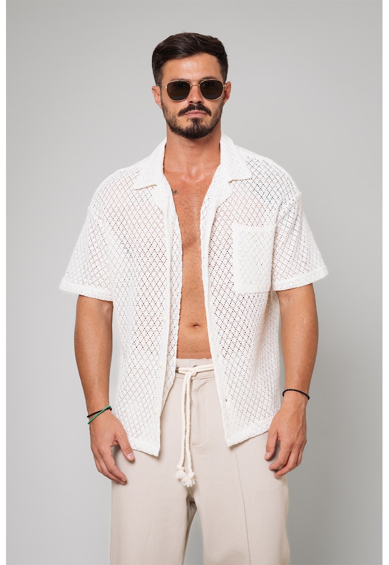 Camasa semitransparenta cu buzunar pe piept