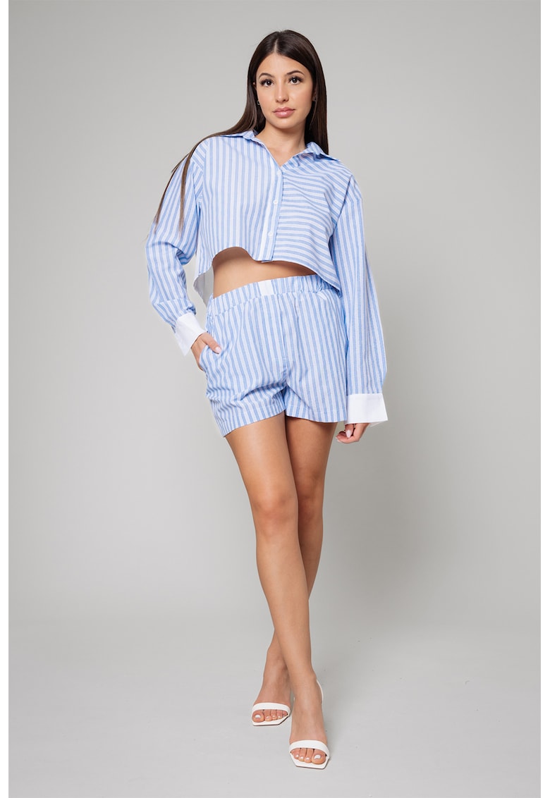 Set de camasa asimetrica si pantaloni scurti cu dungi - 2 piese