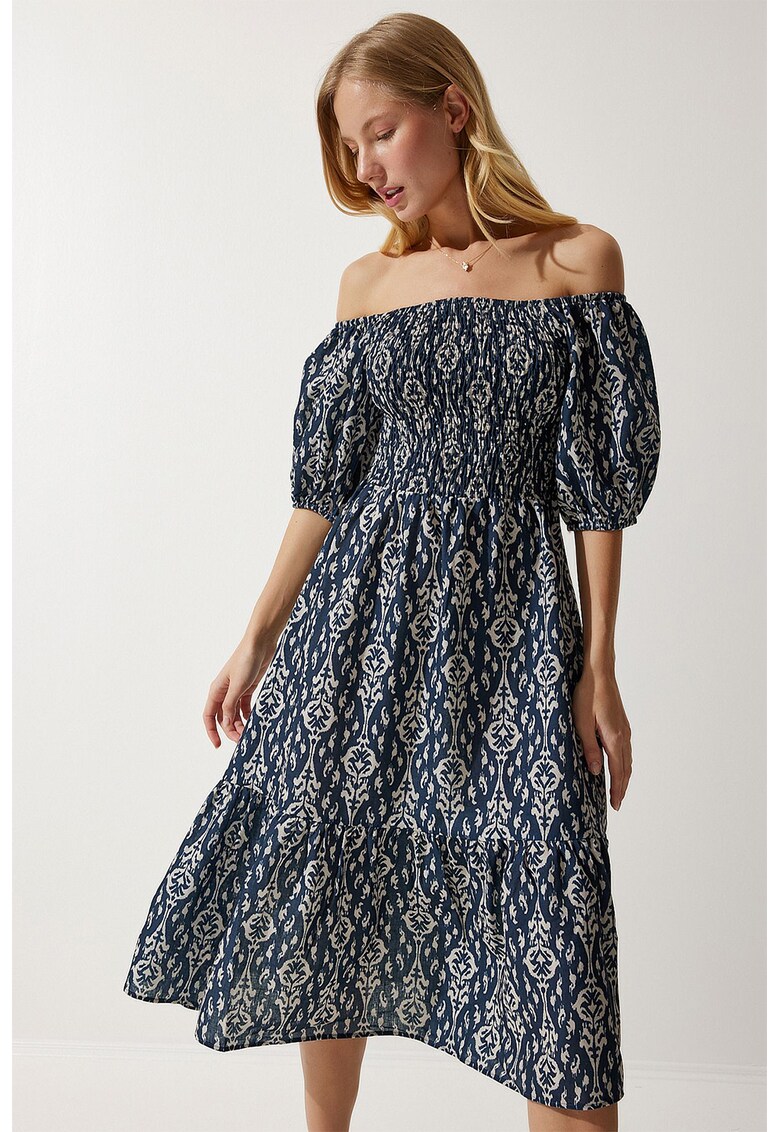 Rochie midi cu decolteu pe umeri