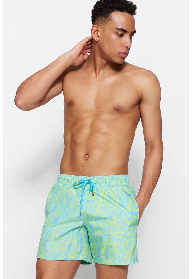 Pantaloni scurti de baie cu model si buzunare laterale