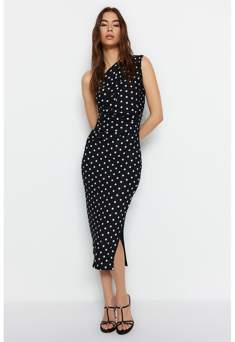 Rochie midi cu model si decolteu pe un umar