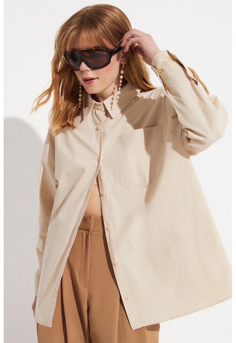 Camasa lejera din bumbac cu buzunar pe piept