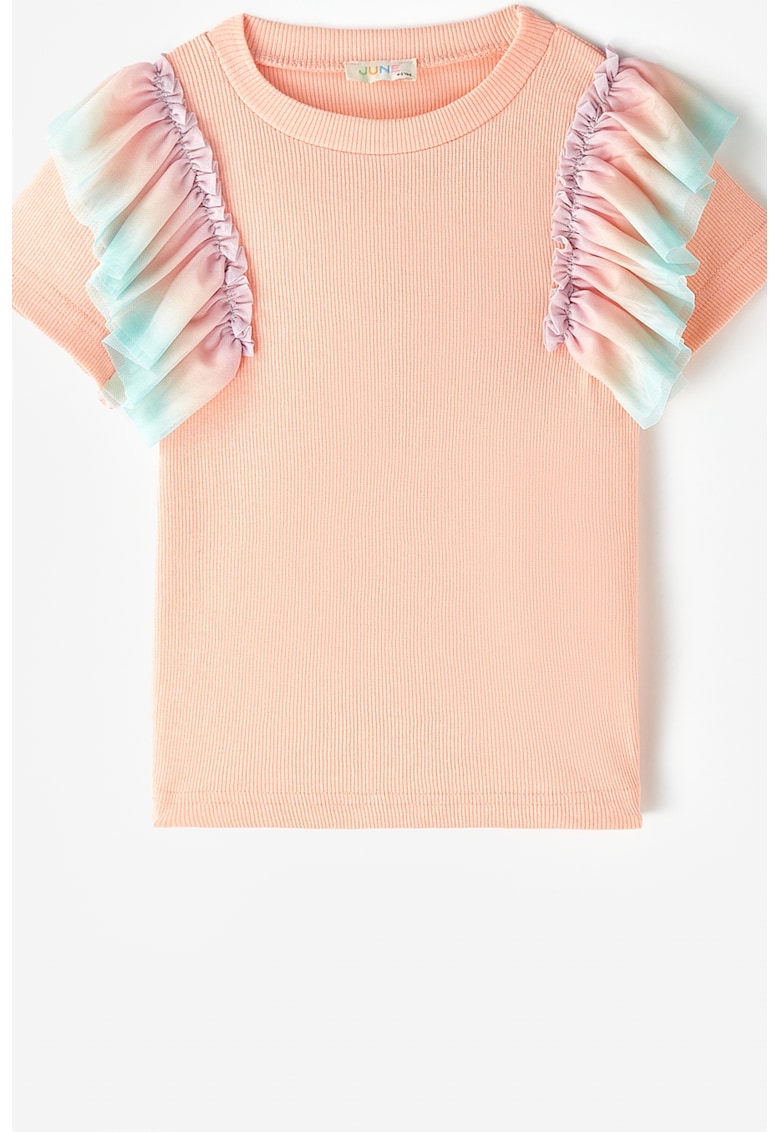 Tricou cu volane din tul - Roz somon
