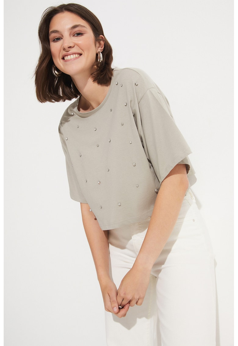 Tricou din bumbac cu strasuri