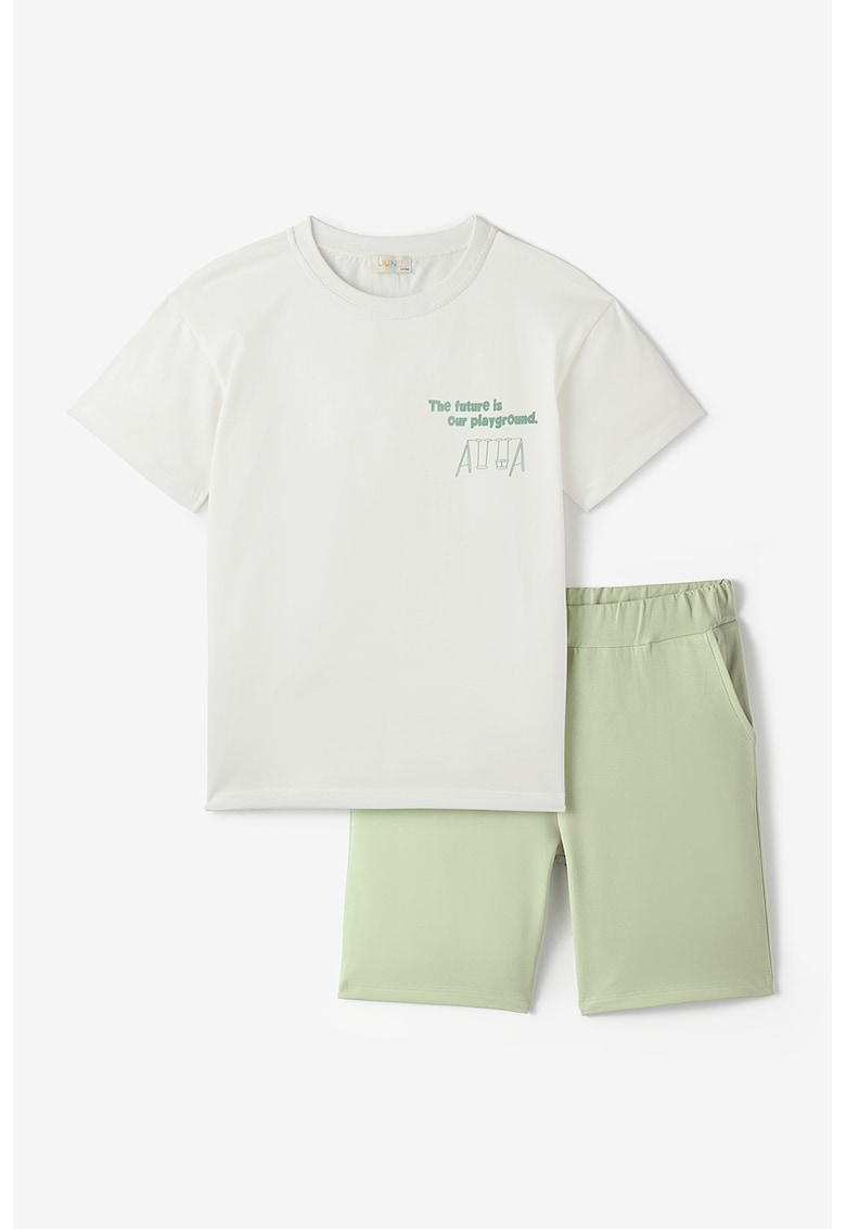 Set de tricou cu text si pantaloni scurti - 2 piese