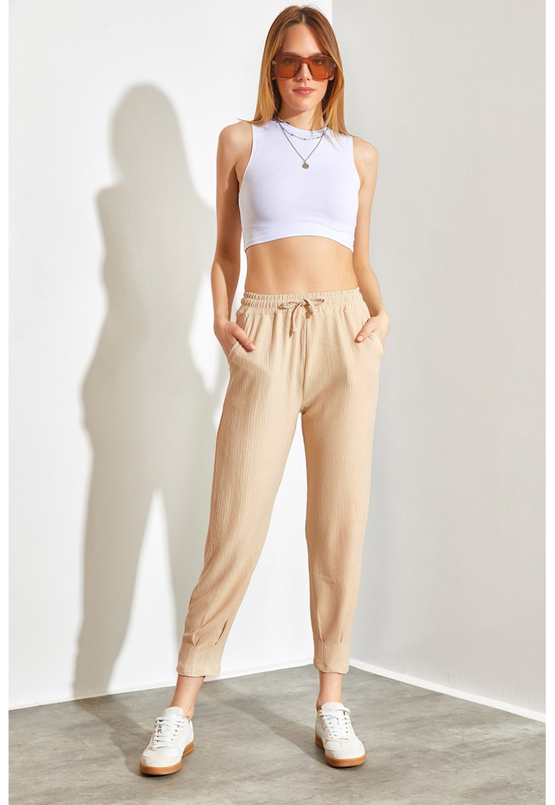 Pantaloni de trening crop cu talie inalta