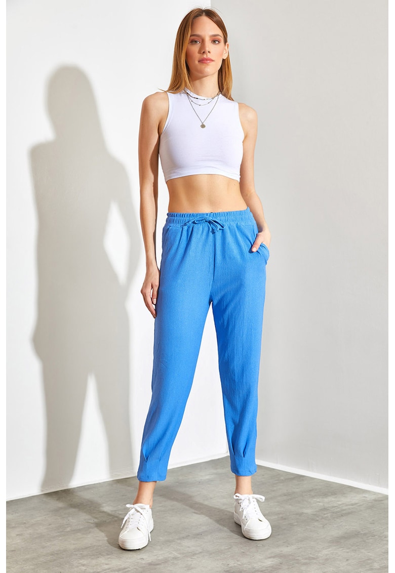 Pantaloni de trening crop cu talie inalta