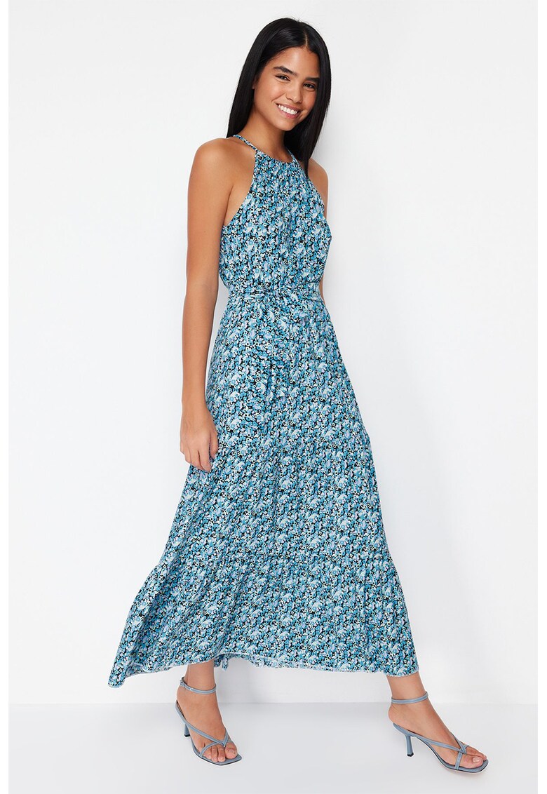 Rochie cu imprimeu si decolteu halter