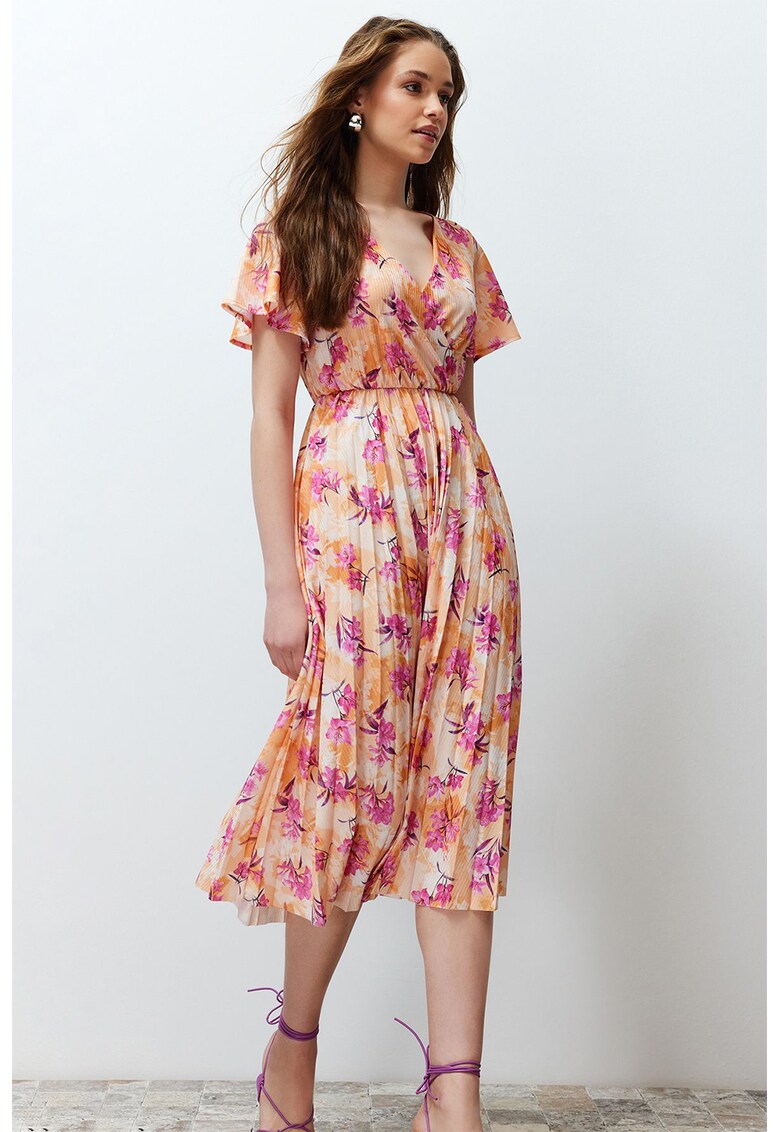Rochie midi plisata cu model floral