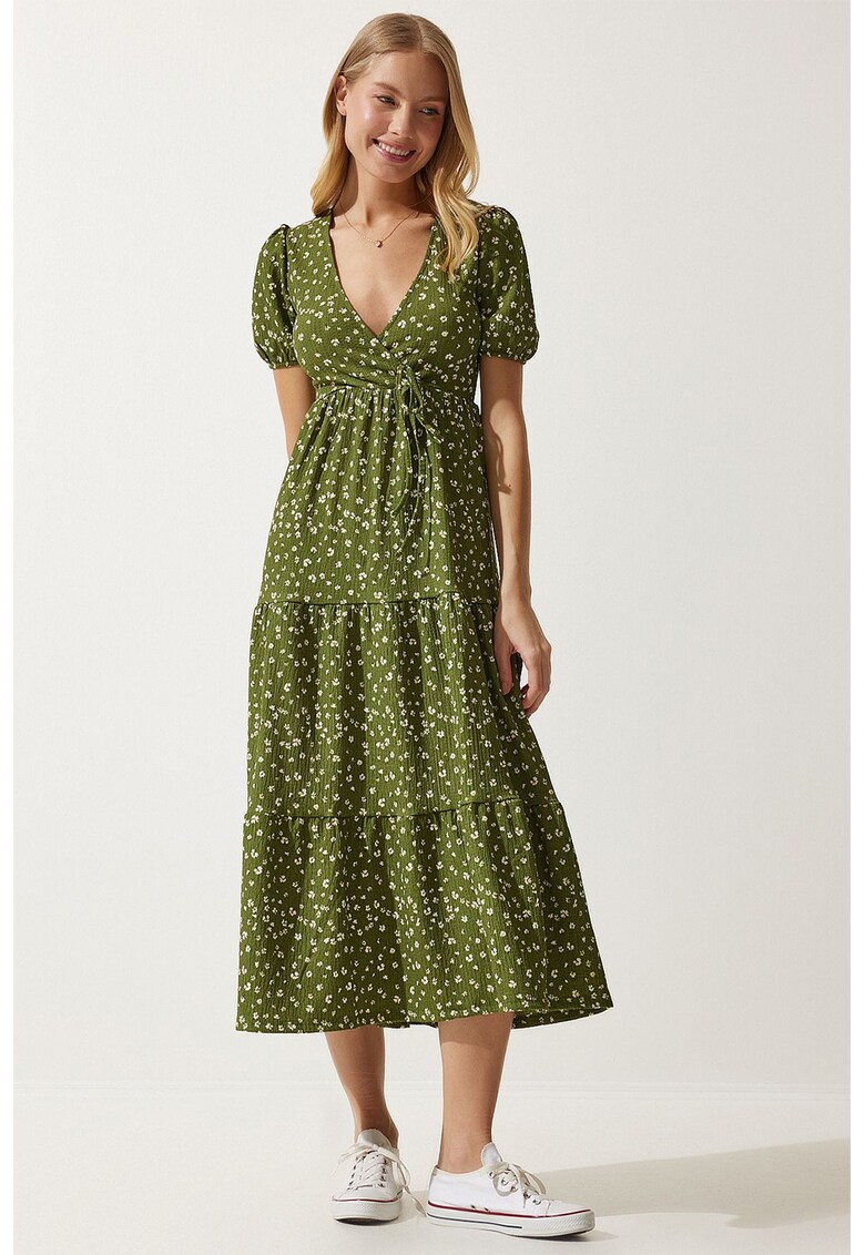 Rochie stratificata cu model si decolteu in V