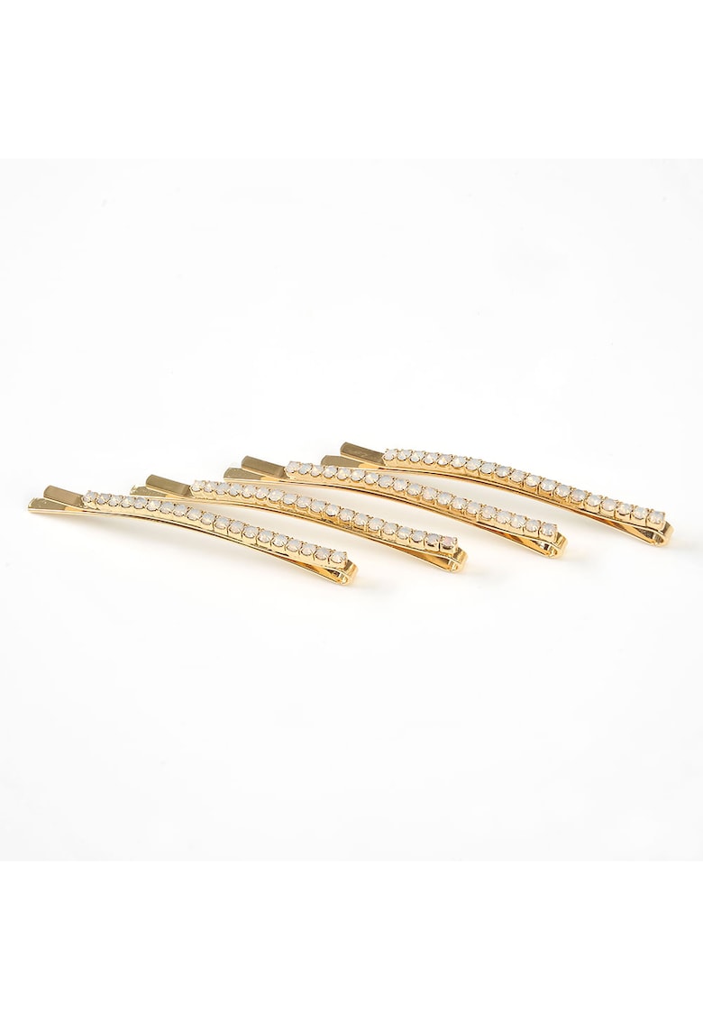 Set 4 agrafe aurii cu pietre albe