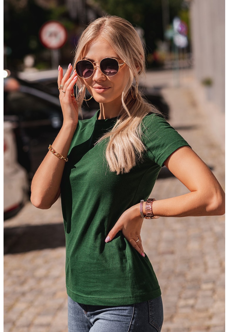 Tricou de bumbac cu decolteu la baza gatului - Verde