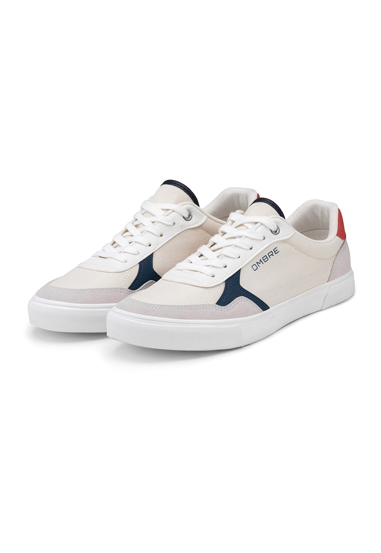 Pantofi sport cu model uni si colorblock - Gri deschis/Crem