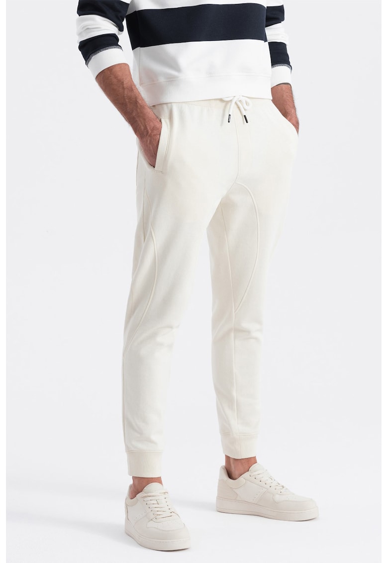 Pantaloni de trening cu croiala conica si snur de ajustare - Alb murdar