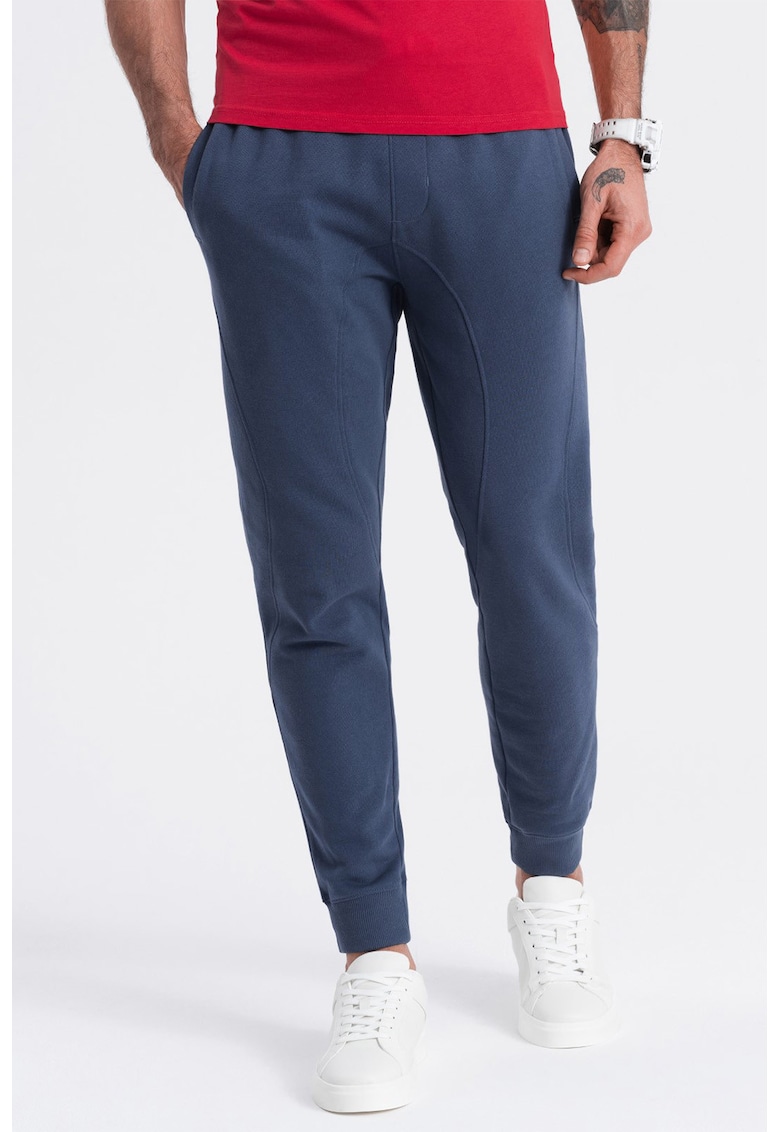 Ombre Pantaloni de trening cu croiala conica si snur de ajustare - Bleumarin