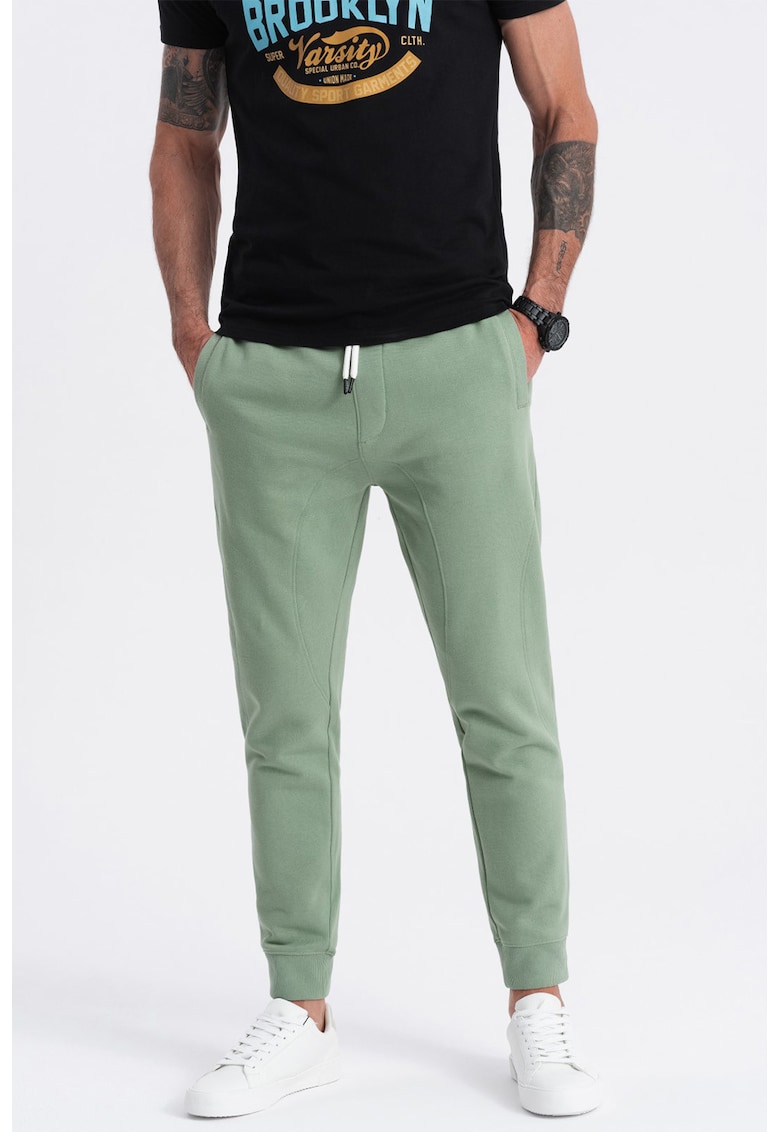 Pantaloni de trening cu croiala conica si snur de ajustare - Verde feriga