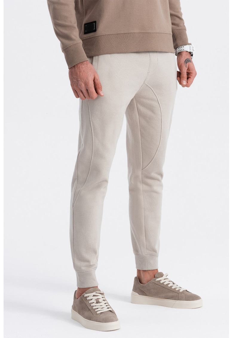 Ombre Pantaloni de trening cu croiala conica si snur de ajustare - Grej