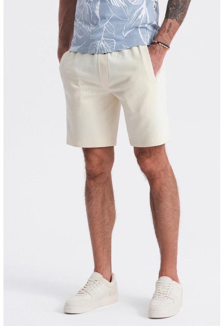 Pantaloni scurti din bumbac cu talie ajustabila - Crem
