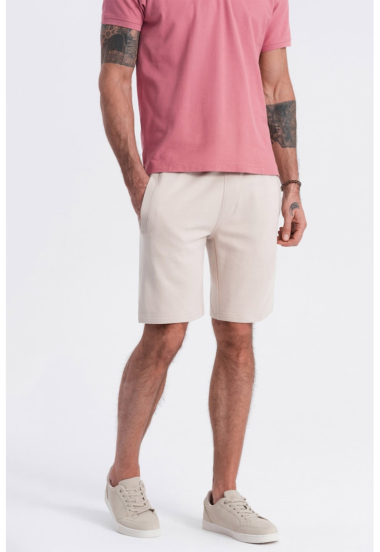 Pantaloni scurti din bumbac cu talie ajustabila - Bej deschis
