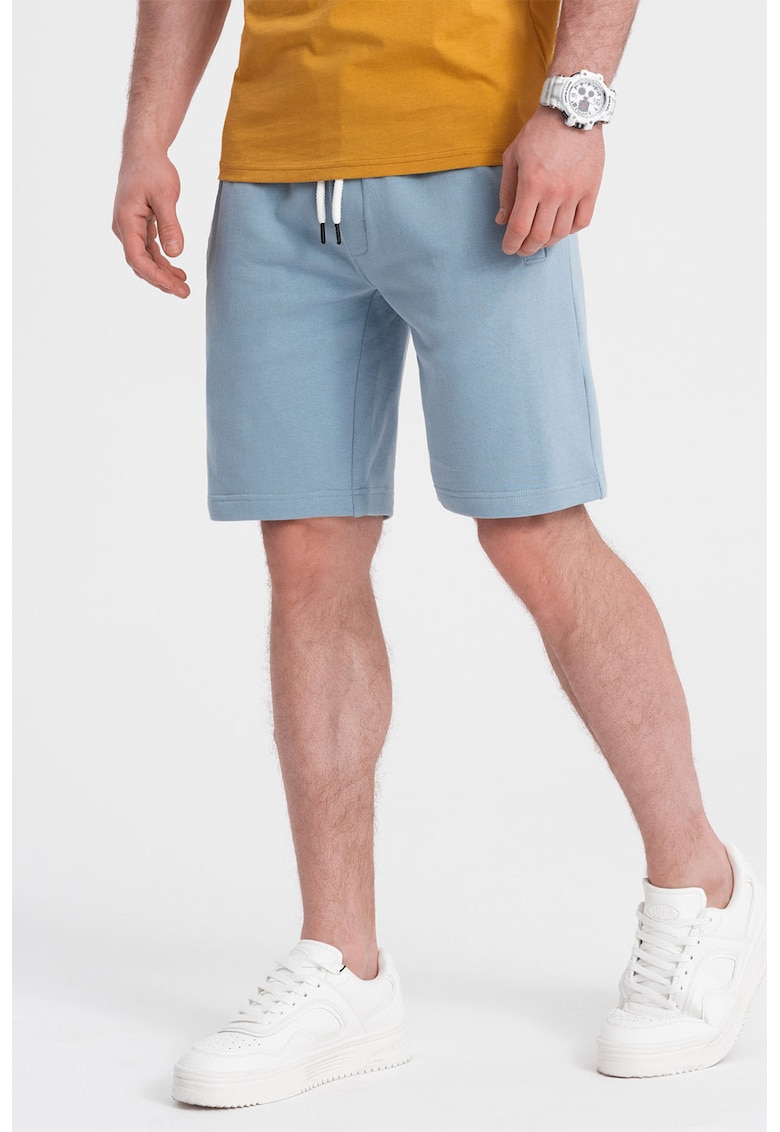 Pantaloni scurti din bumbac cu talie ajustabila - Albastru pastel