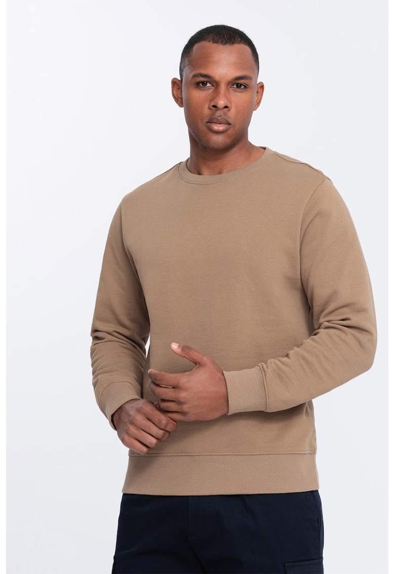 Ombre Bluza de trening din bumbac cu decolteu la baza gatului - Maro camel