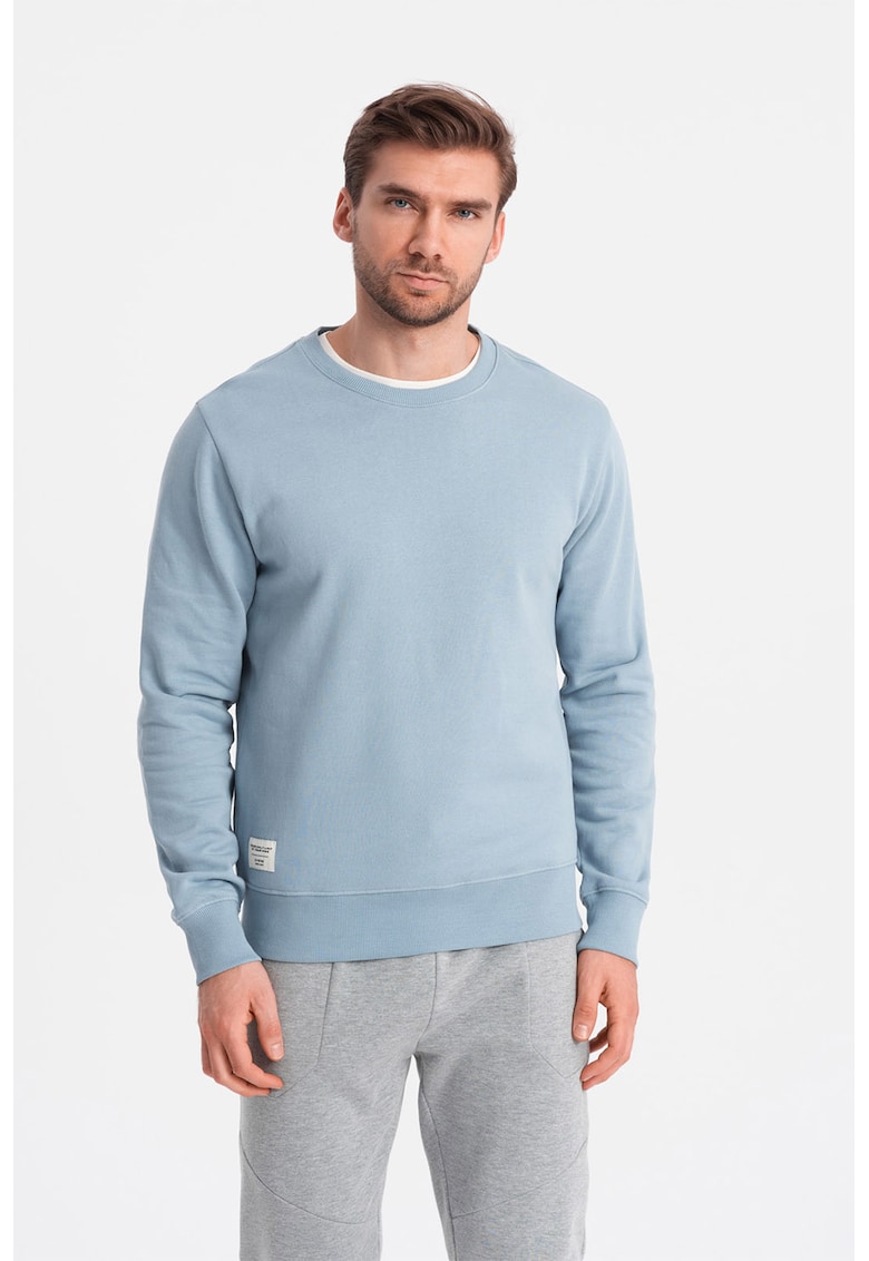 Bluza de trening din bumbac cu decolteu la baza gatului - Albastru pastel