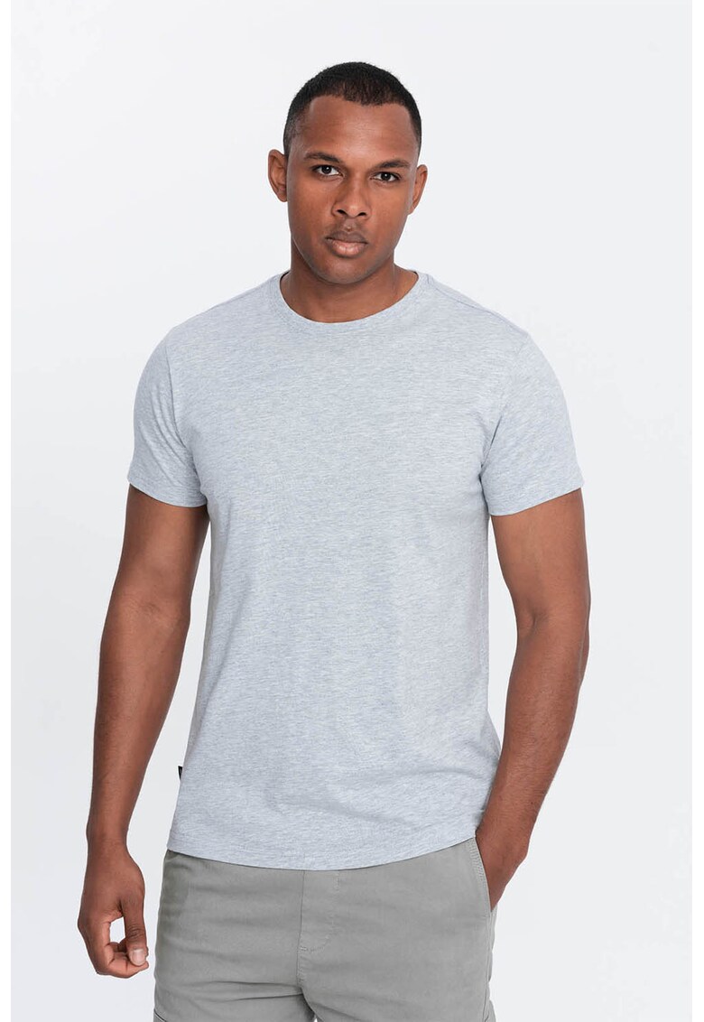 Tricou uni cu decolteu la baza gatului - Gri deschis melange