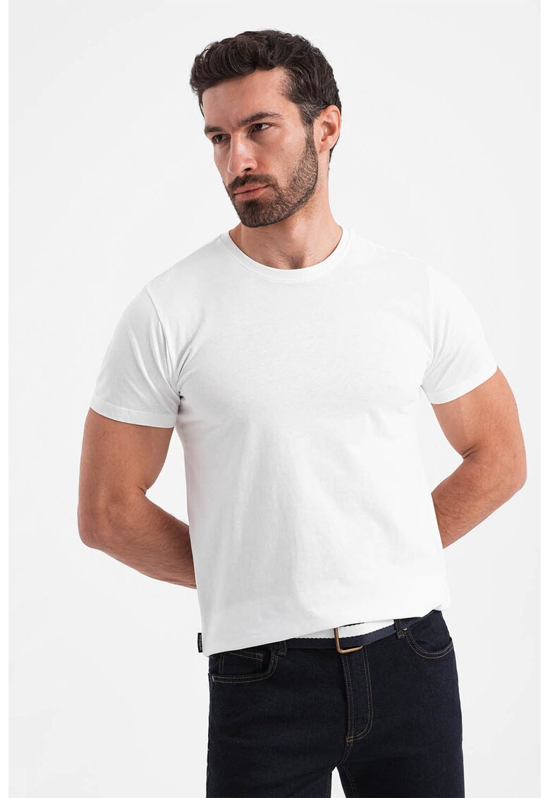 Tricou uni cu decolteu la baza gatului - Alb murdar