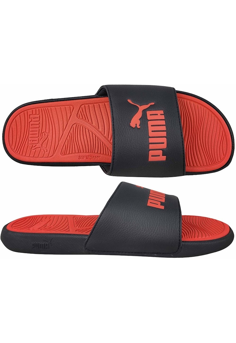 Papuci barbati - Sintetic - Negru/Rosu -